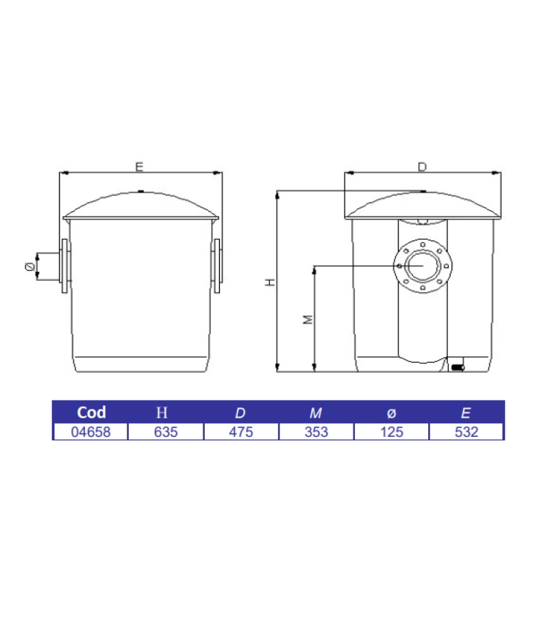 Prefiltru cu capacitate de 33 l din poliester si fibra de sticla, conexiuni Ø 125 mm, 72 mc/h - AstralPool