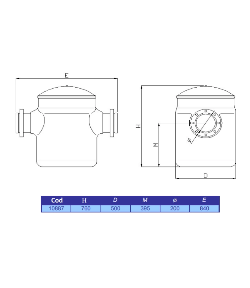 Prefiltru din poliester si fibra de sticla cu capacitate de 60l, conexiuni Ø 200 mm, 184 m3/h - AstralPool