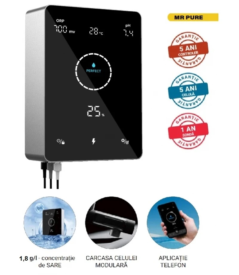 Electrolizor cu sare Mr. Pure MPS30 Premium WiFi pH/Rx inclus 23 grame/ora - max 110 mc - Aquark