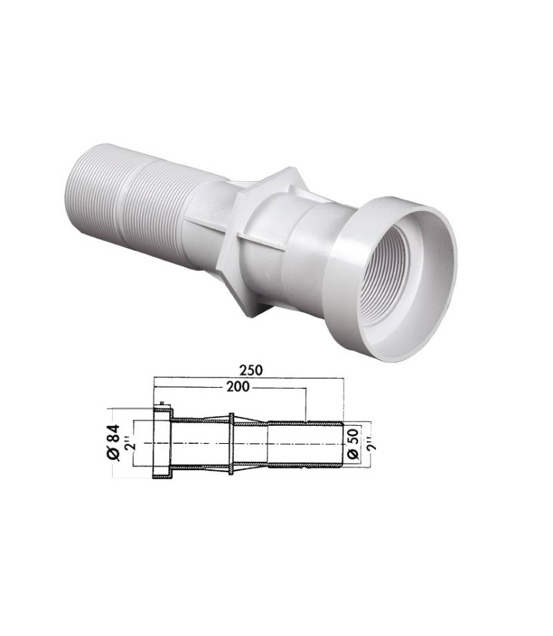 Traversare perete piscina cu liner lungime 250 mm intrare filet interior 2" - iesire filet exterior 2" si lipire interior Ø50 mm - Hayward