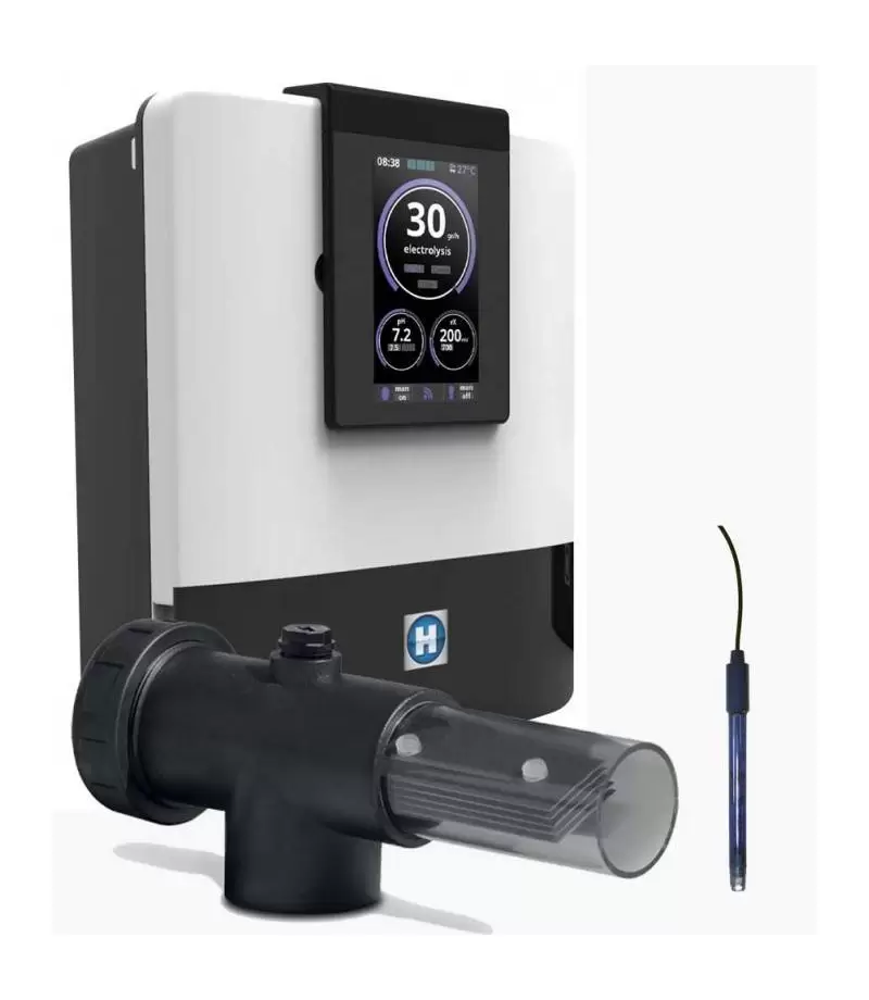 Electrolizor cu sare pentru piscina AQUARITE + SV cu celula transparenta si pH integrat - 16 grame / 65 mᶟ - Hayward