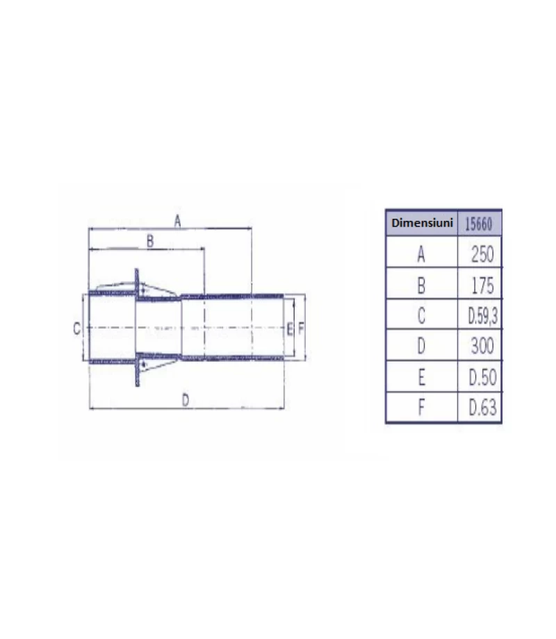 Conducta de perete pentru beton din ABS conexiuni intrare neteda Ø 59.3 mm si iesire neteda Ø63 mm x Ø50 mm. - AstralPool