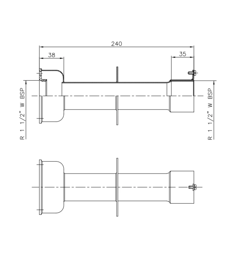 Conducta de perete de 240mm din otel inoxidabil AISI-304 pentru piscina prefabricata sau cu liner, conexiuni filet interior 1 1/2" la ambele capete - AstralPool