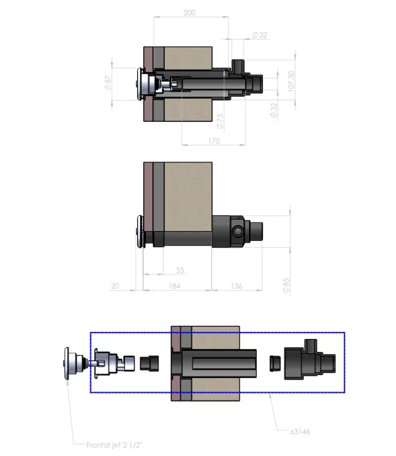 Trecere prin perete  pentru piscine pentru jet cu finisaj inox - AstralPool