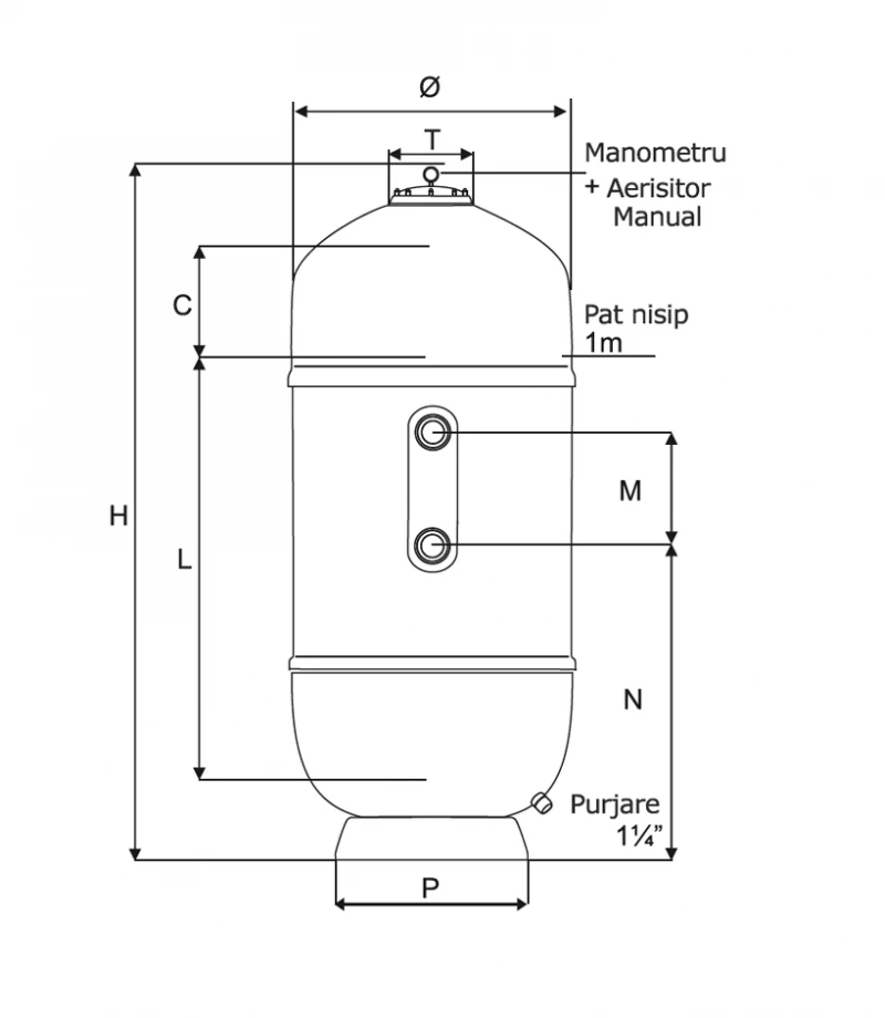 Filtru piscina Capri HP Ø 800 mm, 25 mc/h, conexiuni 2" - WaterPool