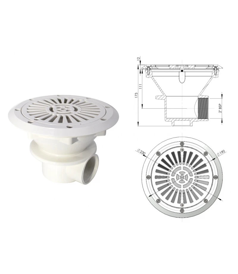Sifon pentru liner cu grilaj plat Ø210mm - AstralPool