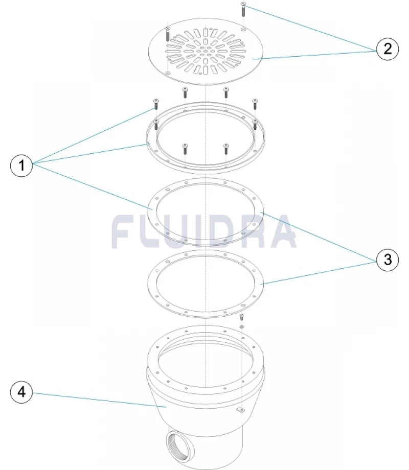 Sifon pentru liner din otel inoxidabil AISI-316 Ø238 mm cu grilaj plat - AstralPool