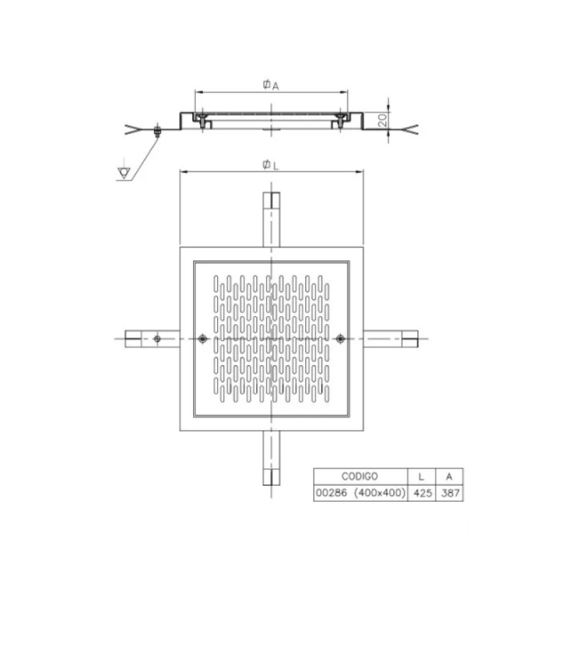 Grilaj scurgere din otel inoxidabil AISI-304 pentru piscine din beton 400x400 mm - AstralPool