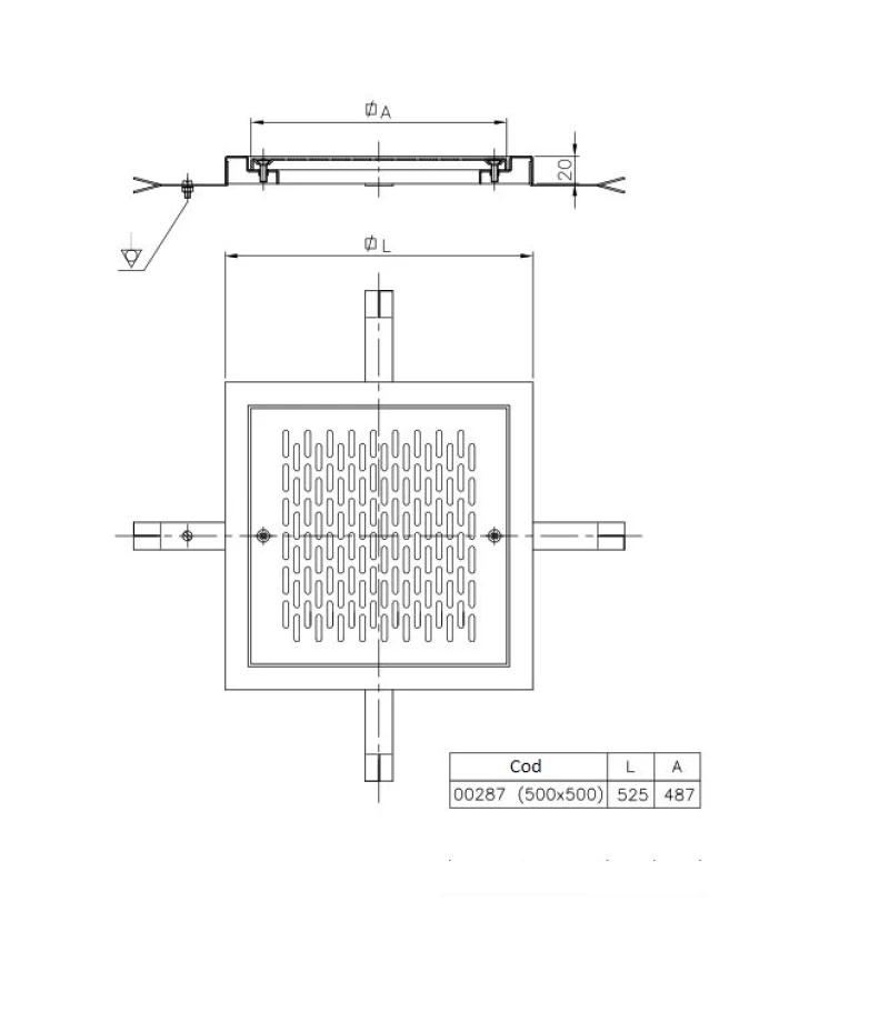 Grilaj scurgere din otel inoxidabil AISI-304 pentru piscine din beton 500x500 mm - AstralPool