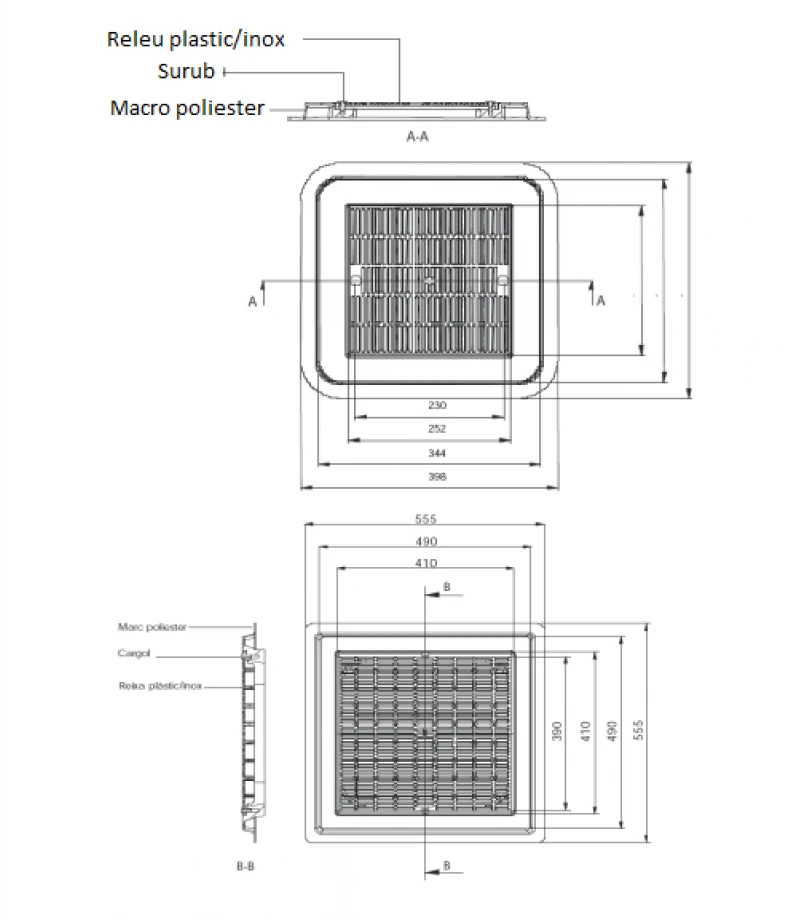 Grilaj scurgere pentru piscine din plastic beton 490x490 mm - AstralPool
