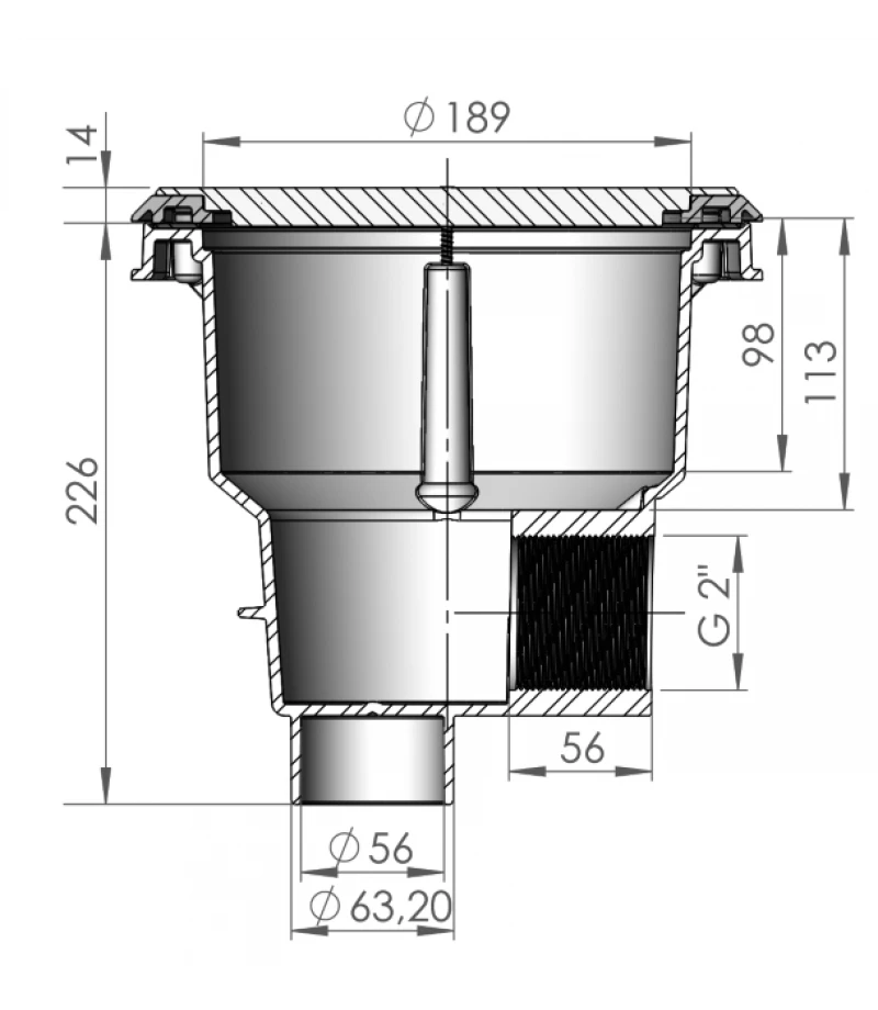  Sifon NORM pentru liner Ø189mm cu grilaj plat si insertii - AstralPool