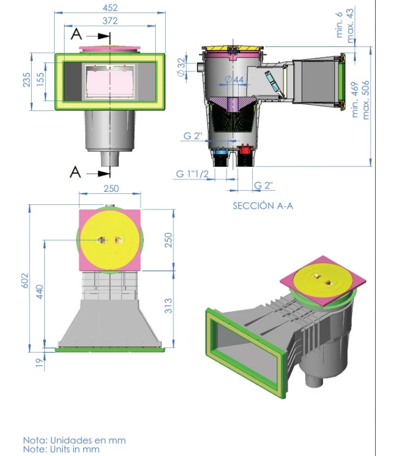 Skimmer 17.5L deschidere larga capac patrat si insertii pentru liner - AstralPool
