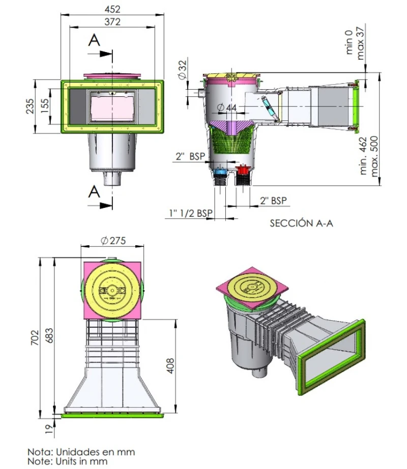 Skimmer 17.5L deschidere larga capac patrat si gat extins pentru liner - AstralPool