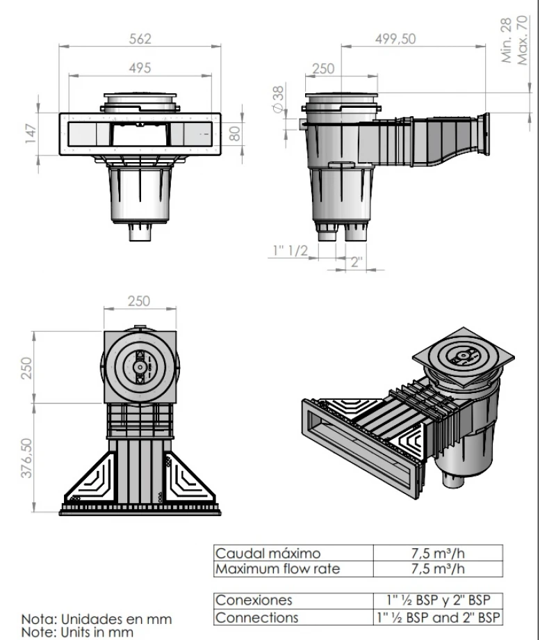 Skimmer 17.5L deschidere ingusta cu insertii pentru liner - AstralPool