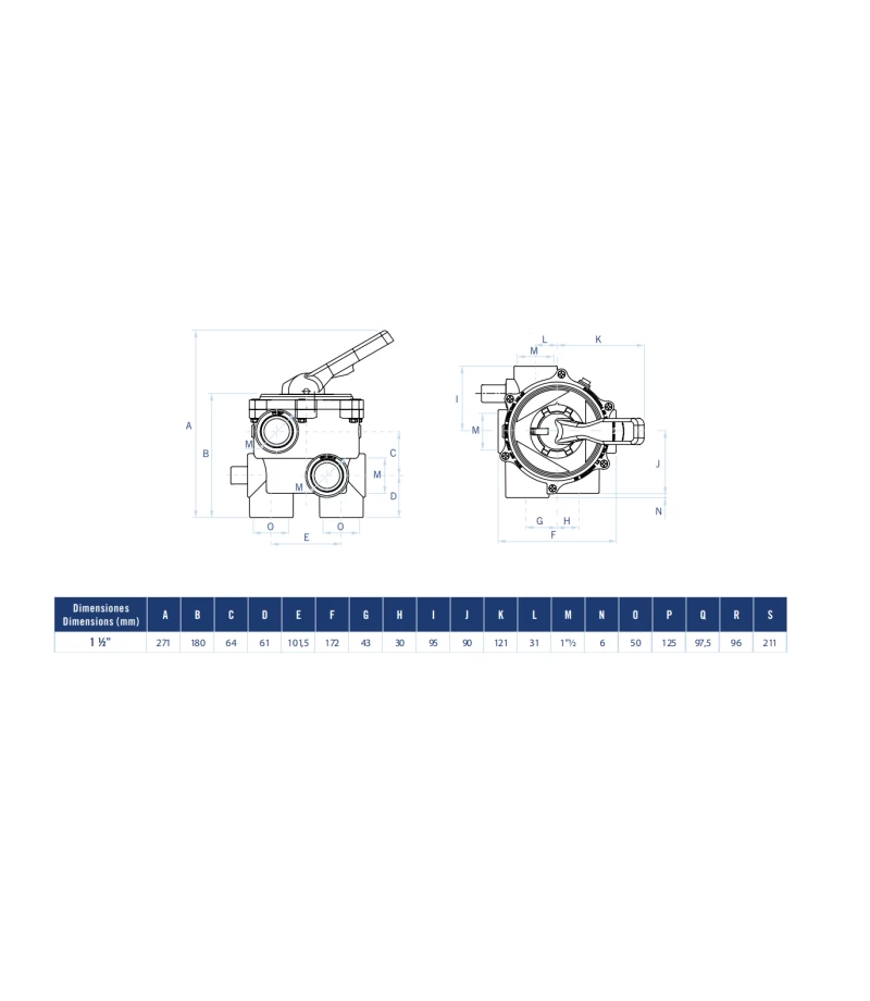 Vana multiport Classic 6 cai 11/2" fara racorduri, evacuare superioara si inferioara in baza vanei- AstralPool