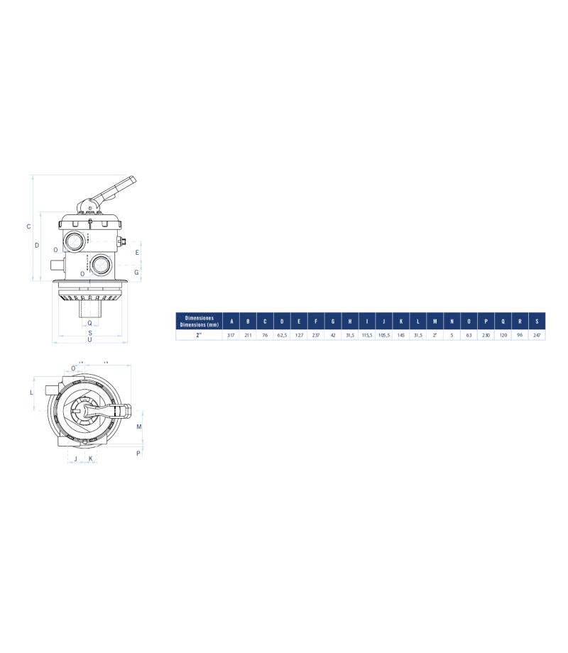 Vana multiport TOP 6 cai 2" fara racorduri- AstralPool