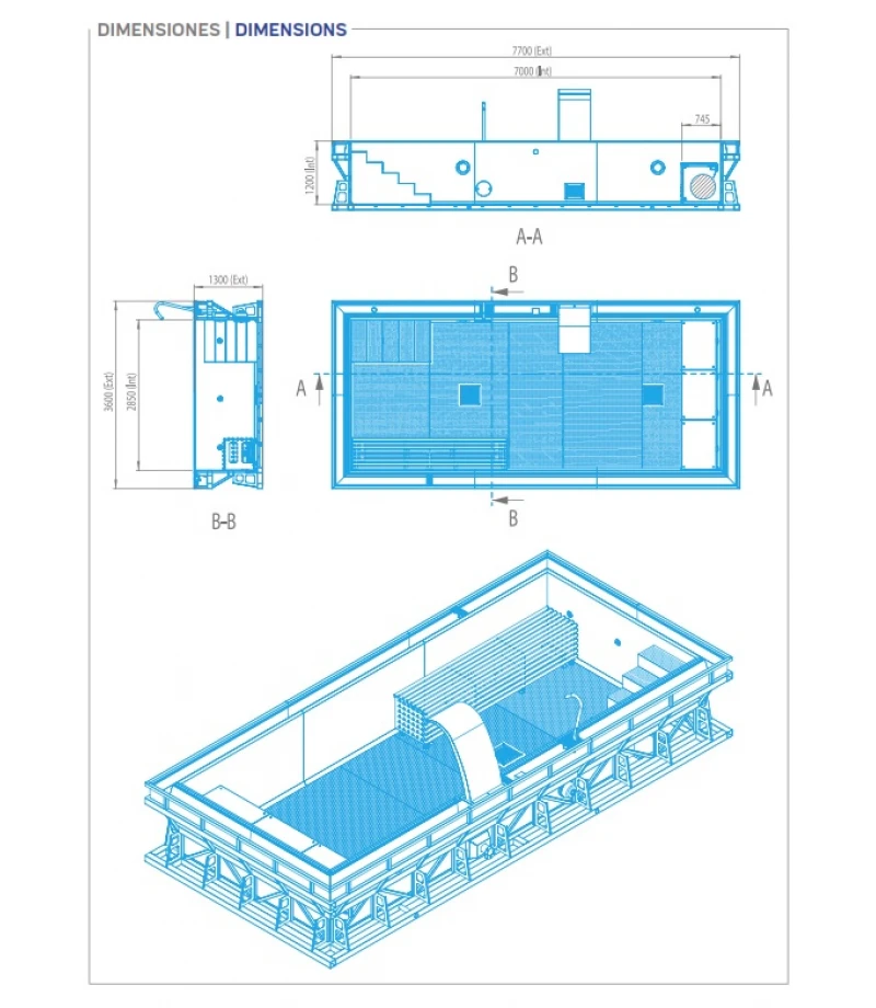 Piscina din inox cu overflow WELLNESS 7x3x1.2m - AstralPool