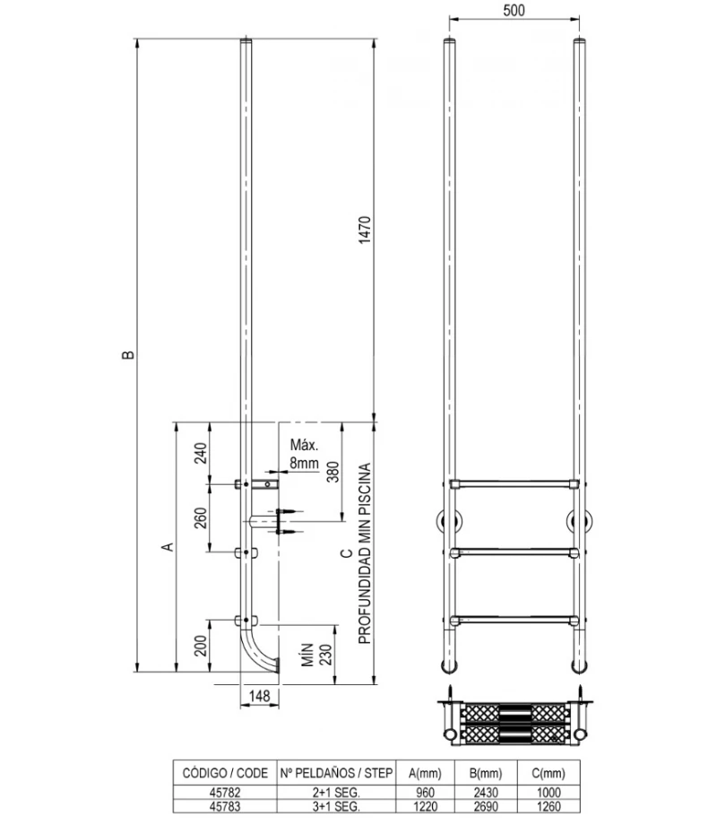 Scara piscina Elegance cu 2 trepte Lux si 1 dubla de siguranta