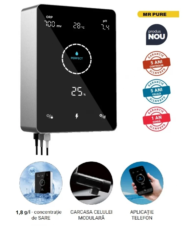Electrolizor cu sare Mr. Pure MPS14 Premium WiFi pH/Rx inclus 11 grame/ora - max 50 mc - Aquark