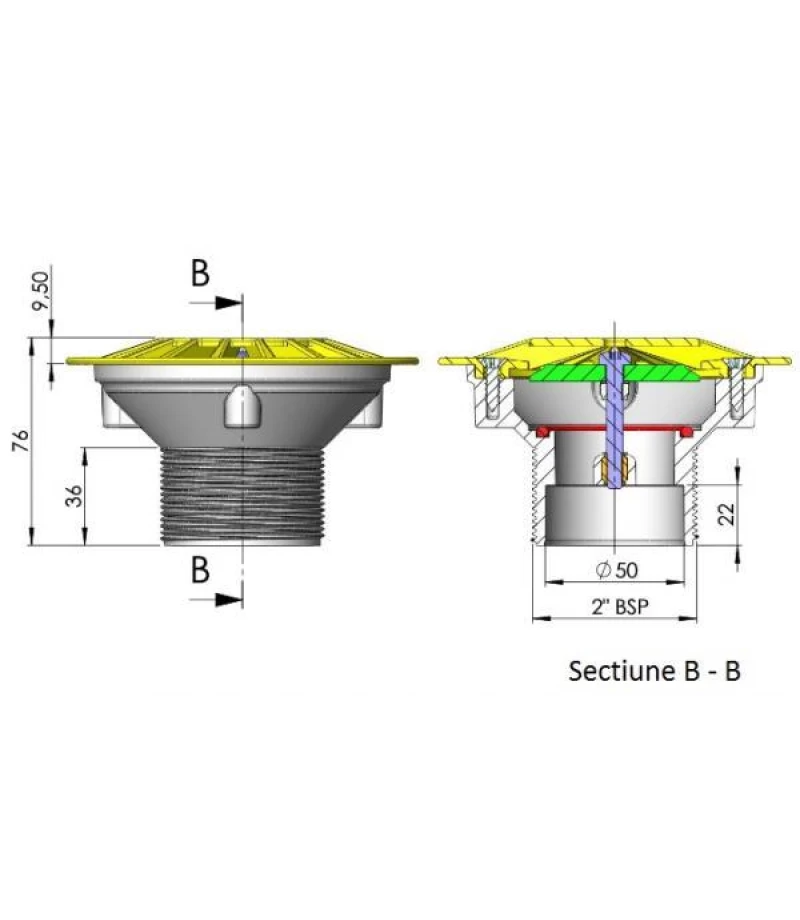 Duza refulare podea cu filet 2" piscina beton - AstralPool