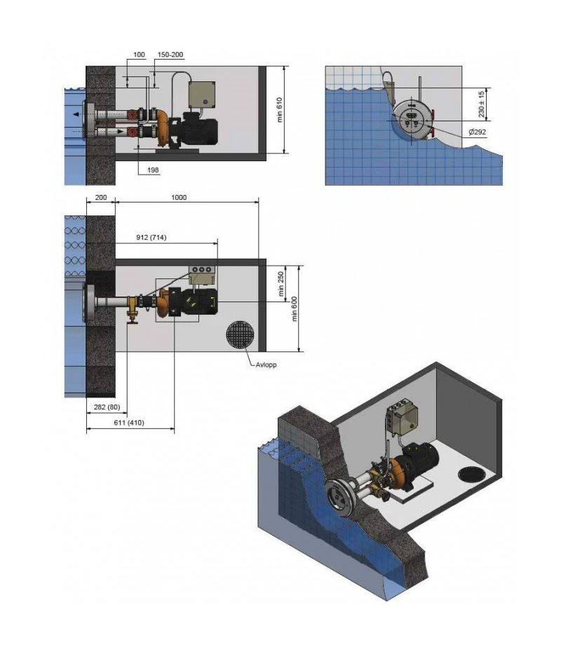 Sistem complet de inot contra-curent profesional Jet Swim Motion - beton - Pahlen