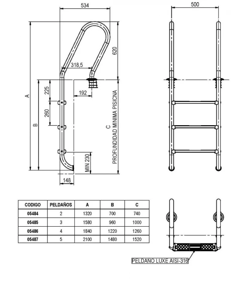 Scara Mixt pentru piscina din INOX 316 cu 5 trepte Lux-AstralPool