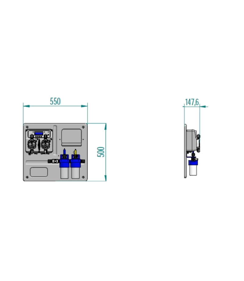 Dozator- regulator Microdos ME Dual PVDF Panou PH - 5,0 l/h / Clorinator - 10,0 l/h  montat pe placă