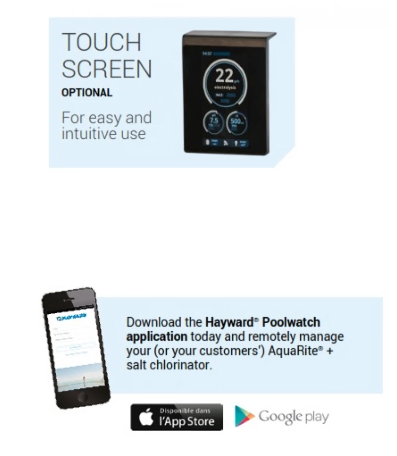 Electrolizor cu sare pentru piscina AQUARITE + SV cu celula transparenta si pH integrat - 16 grame / 65 mᶟ - Hayward